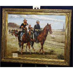 1 OIL PAINTING-CAVALRY TROOPERS HORSEBACK. 30" X 40"....