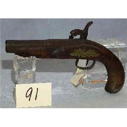1 ANTIQUE PERCUSSION PISTOL WITH BUTT PLATE AND TRIGGER GUARD...