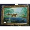Image 1 : 1 OIL PAINTING-COWBOYS LEADING ACROSS RIVER. 24" X 36"...