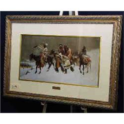1 PRINT-FREDRIC REMINGTON OF A BLACKFOOT WAR OPEN EDITION 16" X 30"...
