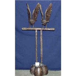 1 BRONZE-TWO EAGLES ON STAND- 67"H, EACH EAGLE ABOUT 22"H....
