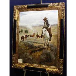 1 OIL PAINTING-COWBOY WATCHING 40" X 30"....