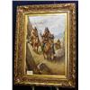 Image 1 : 1 OIL PAINTING-TROY DENTON. INDIANS ON HORSEBACK ONE WOLF CAPE. 36" X 24"....