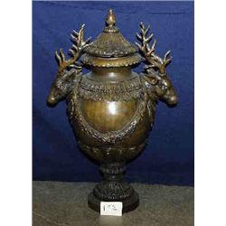 1 BRONZE-URN WITH LID 24"WX 37"H ANTELERED DEER ON SIDES....