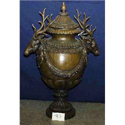 1 BRONZE-URN WITH LID 24"WX 37"H ANTELERED DEER ON SIDES....