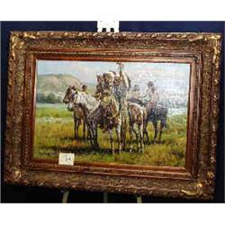 1 OIL PAINTING-TROY DENTON. ON HORSE. 24  X 36 ....