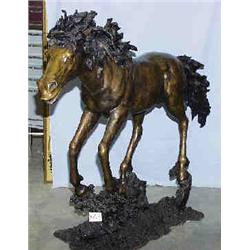 B 1 BRONZE HORSE RUNNING HORSE ON BASE. 59"H, 82"L....