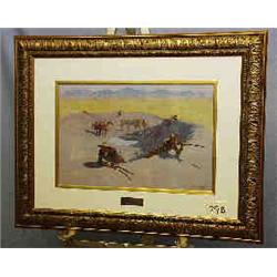 B 1 PRINT-FREDERIC REMINGTON FIGHT FOR THE WATERHOLE" 14"X20"....