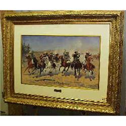 B 1 PRINT-FREDERIC REMINGTON DASH FOR THE TIMBER"20"X32"...