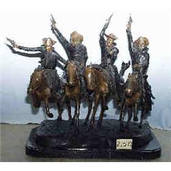 A 1 BRONZE "COMING THRU THE RYE" REMINGTON RECAST. MARBLE BASE THAT IS 17"X44". 27"H....