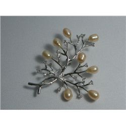 TREE PEACH PEARL CZ BROOCH AUTHENTIC PHILIPPINE PEARL M