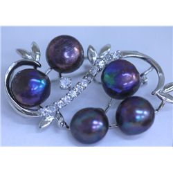 BLACK PEARL AND CZ BROOCH