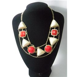 450CTW WHITE-RED MULTI-SHAPED BRASS NECKLACE;18INCH