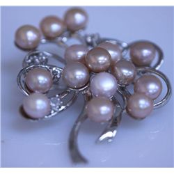 PEACH PEARL AND CZ BROOCH