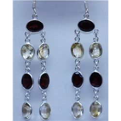 30.45 CTW CITRINE, GARNET EARRINGS .925 STERLING SILVER