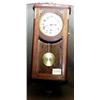 Image 1 : 1 CLOCK-WALL CLOCK 12"W X 29" H CASE, FRENCH WORKS BY BRASS CASE ACCENTS. THREE HOLE....