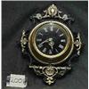 Image 1 : 1 CLOCK-WALL CLOCK 12"W X 15" H FACE, BRASS OVER BLACK LOUIS XV STYLE, JAPAY FRERES WORKS WITH 18...