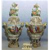 Image 1 : 2 CARL THIEME 16"H COVERED URNS WITH MINOR ON FLOWERS....