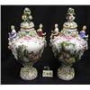 Image 1 : 2 MASSIVE CARL THIEME URNS. EACH AND 21.5"H X 11"W. URN HAS TWO SEATED LADIES ABOUT 6.5"H. ON THE...