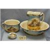Image 1 : 1 CROFT PITCHER & BOWL W/ POT SCENE REPAIR TO PIT. SOAP DISH...