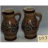 Image 1 : 2 BLUE & BROWN FLORAL PITCHERS 1/2"...