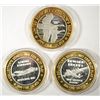 Image 1 : THREE COLLECTIBLE CASINO TOKENS, EACH CONTAIN .6 OUNCE .999 SILVER