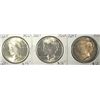 Image 1 : THREE VERY NICE UNCIRCULATED PEACE SILVER DOLLARS, 1922-P, 1923-P, AND 1924-P