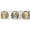 Image 1 : THREE UNCIRCULATED PEACE SILVER DOLLARS, 1922-P MS-63, 1923=P MS-64, 1925-P MS-62