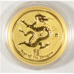2012 AUSTRALIAN YEAR OF THE DRAGON 1/10 OUNCE ,9999 GOLD COIN