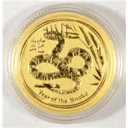 2013 AUSTRALIAN YEAR OF THE SNAKE 1/10Th OUNCE .9999 GOLD COIN