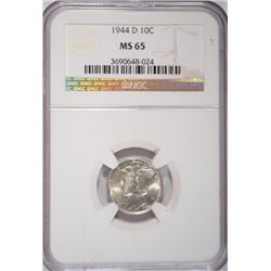 1944 D MERCURY DIME NGC MS 65