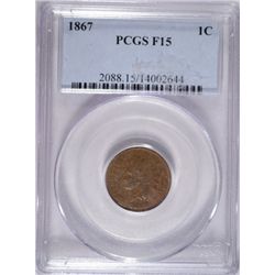 1867 INDIAN CENT PCGS F-VF 15