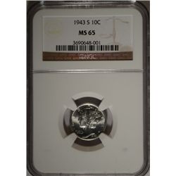 1943-S MERCURY DIME NGC MS65