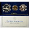Image 1 : 1983 BILL OF RIGHTS THREE PIECE PROOF COMMEMORATIVE COIN SET, INCLUDES $5.00 GOLD, SILVER DOLLAR AND