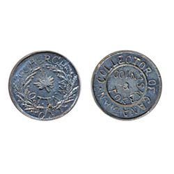 Thomas Church Token. Bow. 3-31. White metal. Plain edge. Medium thick. 7.5 gms. Unc.