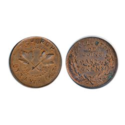 Thomas Church Token. Bow. 6-25. Copper. Reeded edge. Thin. 6.9 gms. Unc. 60% lustre.