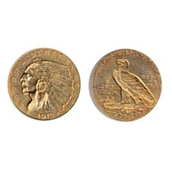 $2 1/2 Dollar Gold. Indian Head. 1913. Extra Fine-40.