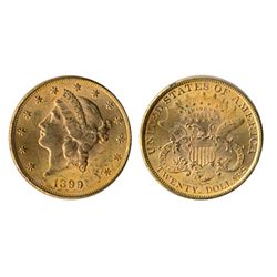 $20.00 Gold. Liberty type. Unc-60. Brilliant yellow lustre. Ex. Canadian Coinisseur, Feb. 24-25, 200