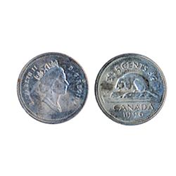 Five Cents. 1996. A misaligned die error. The reverse is centered, the obverse is off-center 5%.