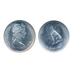 50 Cents. 1967. A double-struck, rotated in collar error. NGC graded Mint State-65. Brilliant and lu
