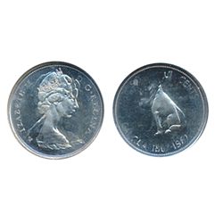 50 Cents. 1967. A double-struck, rotated in collar error. NGC graded Mint State-64. Brilliant and lu