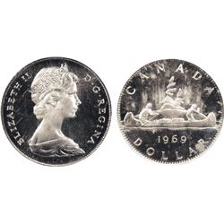 Nickel Dollar. 1969. Struck on a silver Fifty Cents flan. PCGS graded Proof-Like-65. Deep mirror fie