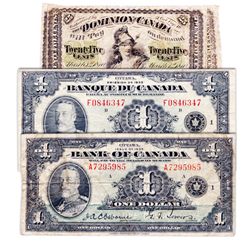 25 CENTS. March 1, 1870. DC-1c. (3 pcs., one with a corner off; DC-1b. (2 pcs.). All Good or better.