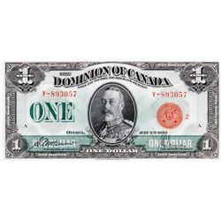 $1.00. July 2, 1923. DC-25g. No. Y-893057/A. Red Seal. PCGS AU-58. PPQ. A choice and attractive note