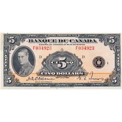 $5.00. 1935 Issue. BC-6. French Text. No. F034923/D. PCGS graded About New-50. Bright, crisp and vib