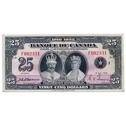 $25.00. 1935 Issue. BC-12. French Text. No. F002331/D. PMG graded Very Fine-30. A rare and popular F