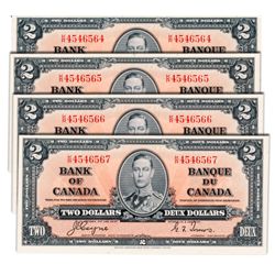 $2.00. 1937 Issue. BC-22c. Coyne-Towers. No. K/R4546564, 565, 566, 567. Four (4) Choice Uncirculated