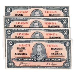 $2.00. 1937 Issue. BC-22c. Coyne-Towers. No. K/R4546568, 569, 570, 571. Four (4) Choice Uncirculated