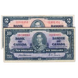 $10.00. 1937 Issue. BC-24a. and $2.00. 1937 Issue. BC-22a. Both PCGS graded Very Fine-20. The $2.00