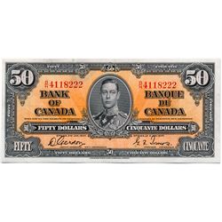 $50.00. 1937 Issue. BC-26b. Gordon-Towers. No. B/H4118222. Extra Fine.